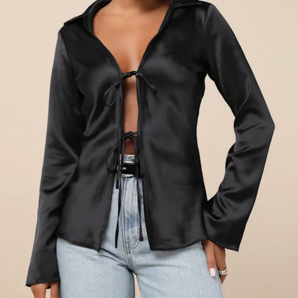 Lulus Tie Front Collared Top